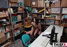 Hot Teen Thief Nailed Hard by Big Cock in Garage Office