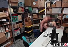 Hot Teen Thief Nailed Hard by Big Cock in Garage Office