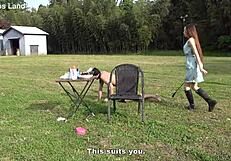 japanese mistress risa parades her leashed slave through public outdoors on all fours