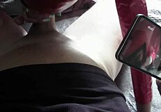 preview shows milf in latex suit deepthroating big cock with creamy cum overflowing her mouth