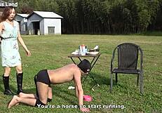 japanese mistress risa parades her leashed slave through public outdoors on all fours