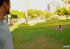 my tattooed brunette saba's public anal ass-to-mouth ends messy facial