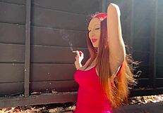 artemisia love the horny european milf with big tits smokes hot solo outdoors showing her sexy long hair