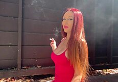 artemisia love the horny european milf with big tits smokes hot solo outdoors showing her sexy long hair