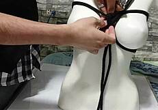 Step-by-step BDSM tutorial on binding and tying peruvian boobs for tight tit bondage play.