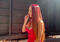 artemisia love the horny european milf with big tits smokes hot solo outdoors showing her sexy long hair