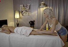 Missy Luv gets fingered licked and squirts in lesbian massage with Zazie Skymm
