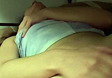 horny italian brunette lesbian masturbates pussy next to throbbing cock tease