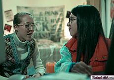 nerd lesbian babe scissoring hairy milf bff tits face sitting group