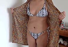 flashing hairy pussy on beach before stepson unloads huge cumshot all over it