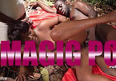 bbw ebony with big natural tits bends over for big black cock doggystyle gangbang party cumshot