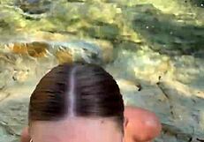 stranger's sloppy deepthroat ends in juicy cum on beach babe's face and tits!