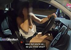 no bra no panties milf flashes natural tits at gas station attendants outdoors