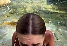 stranger's sloppy deepthroat ends in juicy cum on beach babe's face and tits!