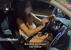 no bra no panties milf flashes natural tits at gas station attendants outdoors