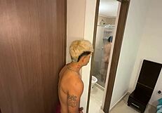 stepbro catches stepsis showering jerks off then rams huge cock deep
