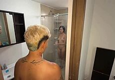 stepbro catches stepsis showering jerks off then rams huge cock deep