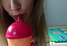 hey, this bored babysitter's feeling so horny she fingers her small tits and pussy quick