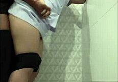 Nurse sneaks friend for steamy hospital bathroom creampie surprise