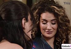 big tits lesbian babe smothers arab milf in facesitting frenzy