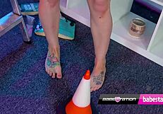 Tattooed brunette cici anders rides traffic cone deep in pierced pussy