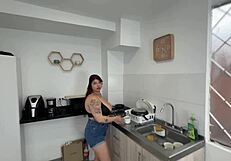 Colombian Roommate Jenn Obsessed with Big Tits Lets Guy Cum on Boobs After Doggystyle Ride