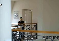 A horny european cougar milf seduces with natural tits in steamy mature compilation