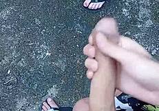 Blonde Brazilian Sucks Monster Cock Bareback in Forest Street Flash