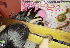 naughty bride pounds two guys hard in bdsm room closeup