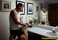 Blonde Milf Cheats with Doggystyle Pounding and Facial Cumshot in Bathroom