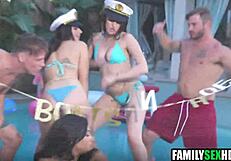 step parents team up for a wild foursome pounding their step daughters' wet pussies