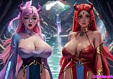 i beg queen for titty bounce kisses in sexy hentai outfit animation