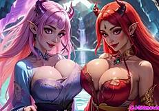 i beg queen for titty bounce kisses in sexy hentai outfit animation