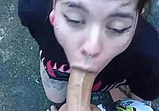 Blonde Brazilian Sucks Monster Cock Bareback in Forest Street Flash