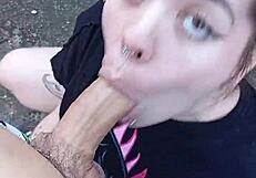 Blonde Brazilian Sucks Monster Cock Bareback in Forest Street Flash