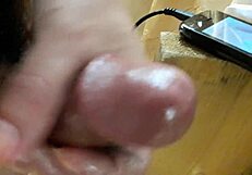 This crazy bitch strokes her monster cock for 10 days without blowing that huge load!