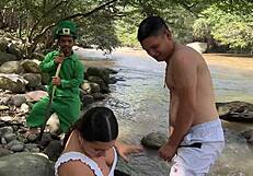 Tiny Magic Dwarf Jerks Off Watching Young Latina Couple Fuck Outdoors