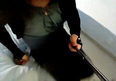 husband dresses as woman arousing wife for double headed dildo bent over assfucking creampie play