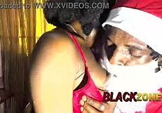 Santa Shocked by Cute Ebony's Sexy Christmas Outfit Tease