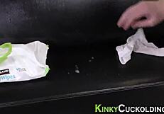 kinky femdom cuckoldress sucks huge black cock while hubby watches bound