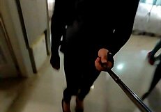husband dresses as woman arousing wife for double headed dildo bent over assfucking creampie play