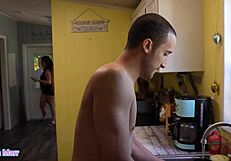roommate slut joins boyfriend for wet threesome pussy pounding and blowjobs