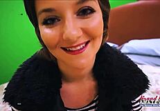 Horny brunette cutie Kylie deepthroats huge cock gets pussy doggystyle fucked nipples rubbed cum facial