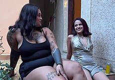 this skinny latina and bbw milf trade femdom skills on each other's asses and tits