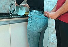 i cum hard on my maid's ass in gym clothes while washing dishes compilation