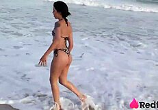 hey japinha spots huge cock on beach and drags him aside for bareback pounding