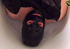 Femdom slave humiliated waterboarded mouthful piss toilet train sport