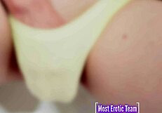 She soaks panties by pool then squirts wet pussy close-up in full piss movie