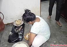 desi indian stepmom bent over fucked doggystyle missionary in kitchen