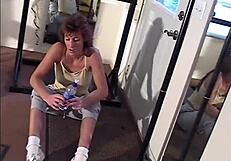 Redhead milf Maria Shadoes petite natural tits gym workout bts photoshoot homemade backstage